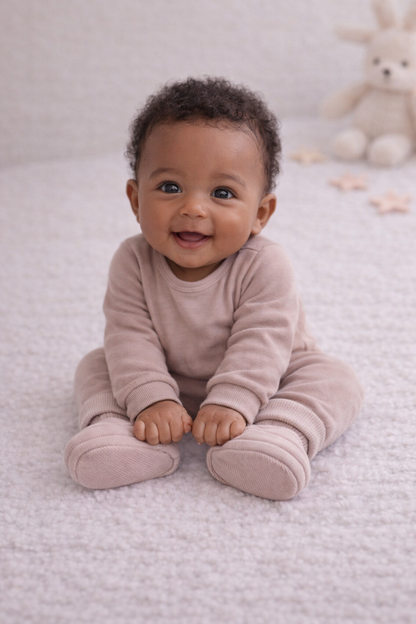 100 % Bio-Baumwolle Baby Booties Khaki – schonend für empfindliche Haut