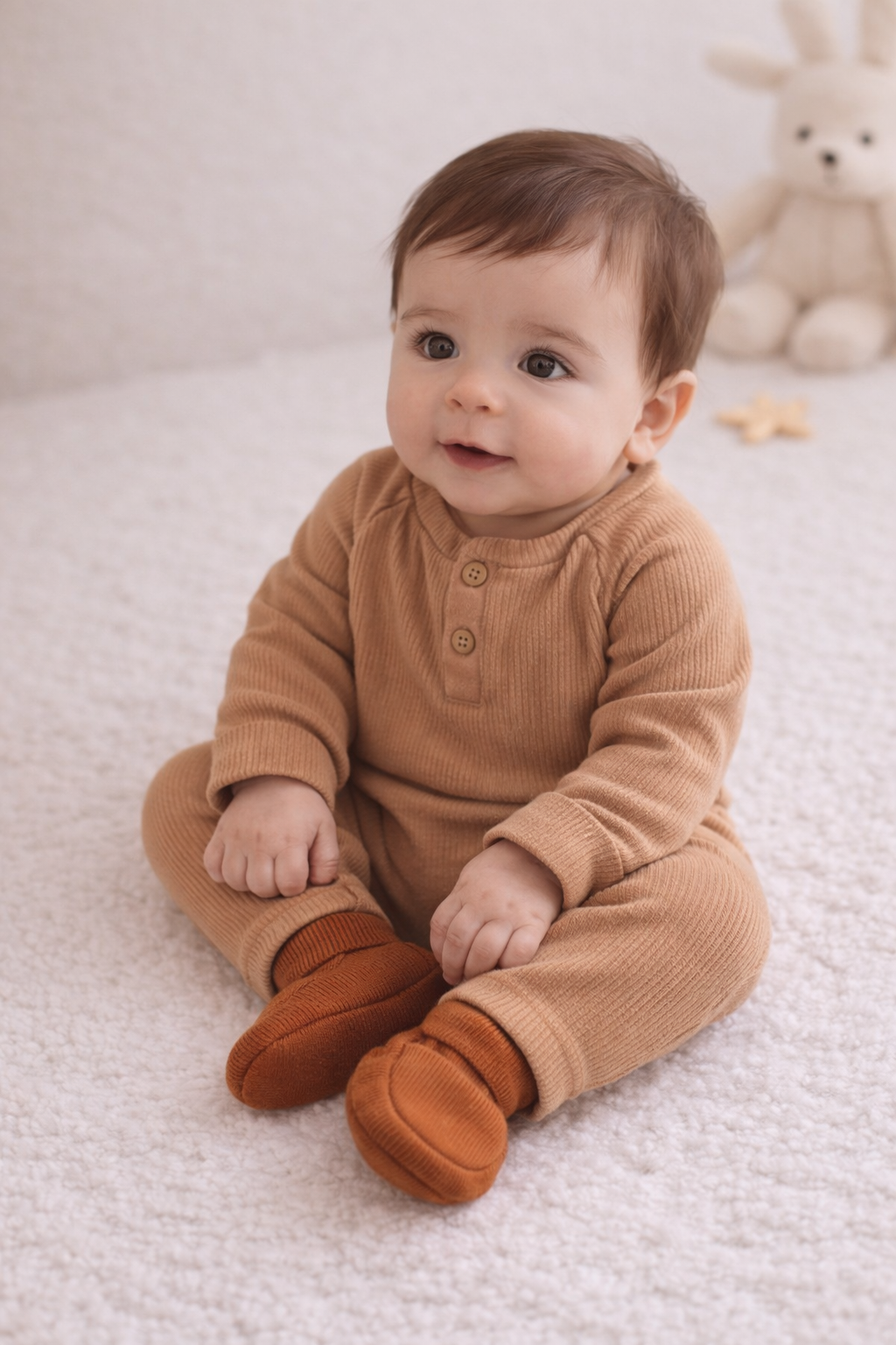 100 % Bio-Baumwolle Baby Booties Braun – schonend für empfindliche Haut