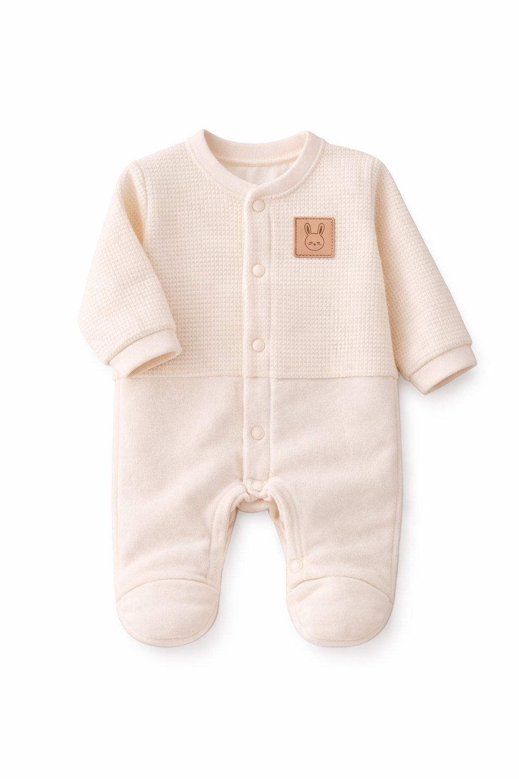 Waffle Bunny Baby Overall Creme – weicher Baby Strampler mit Fuß