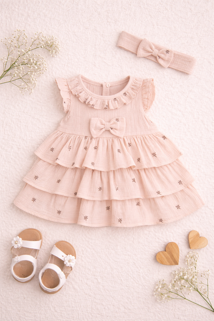 Baby Volantkleid mit passendem Stirnband – nachhaltige Babykleidung