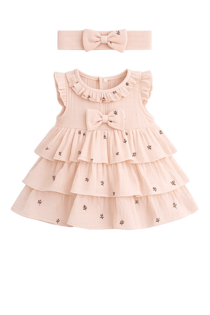 Bio Baby Volantkleid mit Schleife und Stirnband – Baby LI’AR