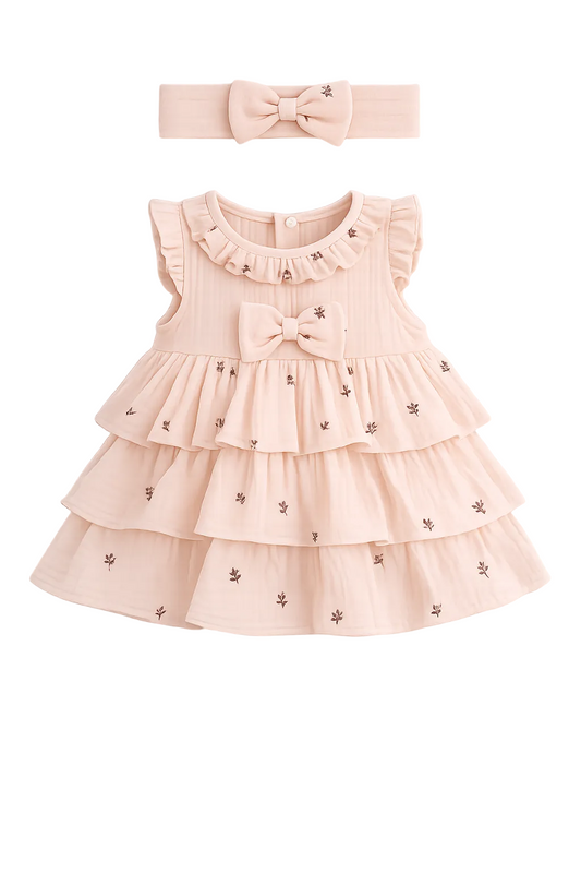 Bio Baby Volantkleid mit Schleife und Stirnband – Baby LI’AR