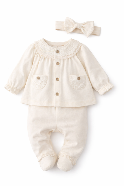 Bio Neugeborenen Set aus Bio-Baumwolle in Creme – Baby LI’AR Pure Newborn Set