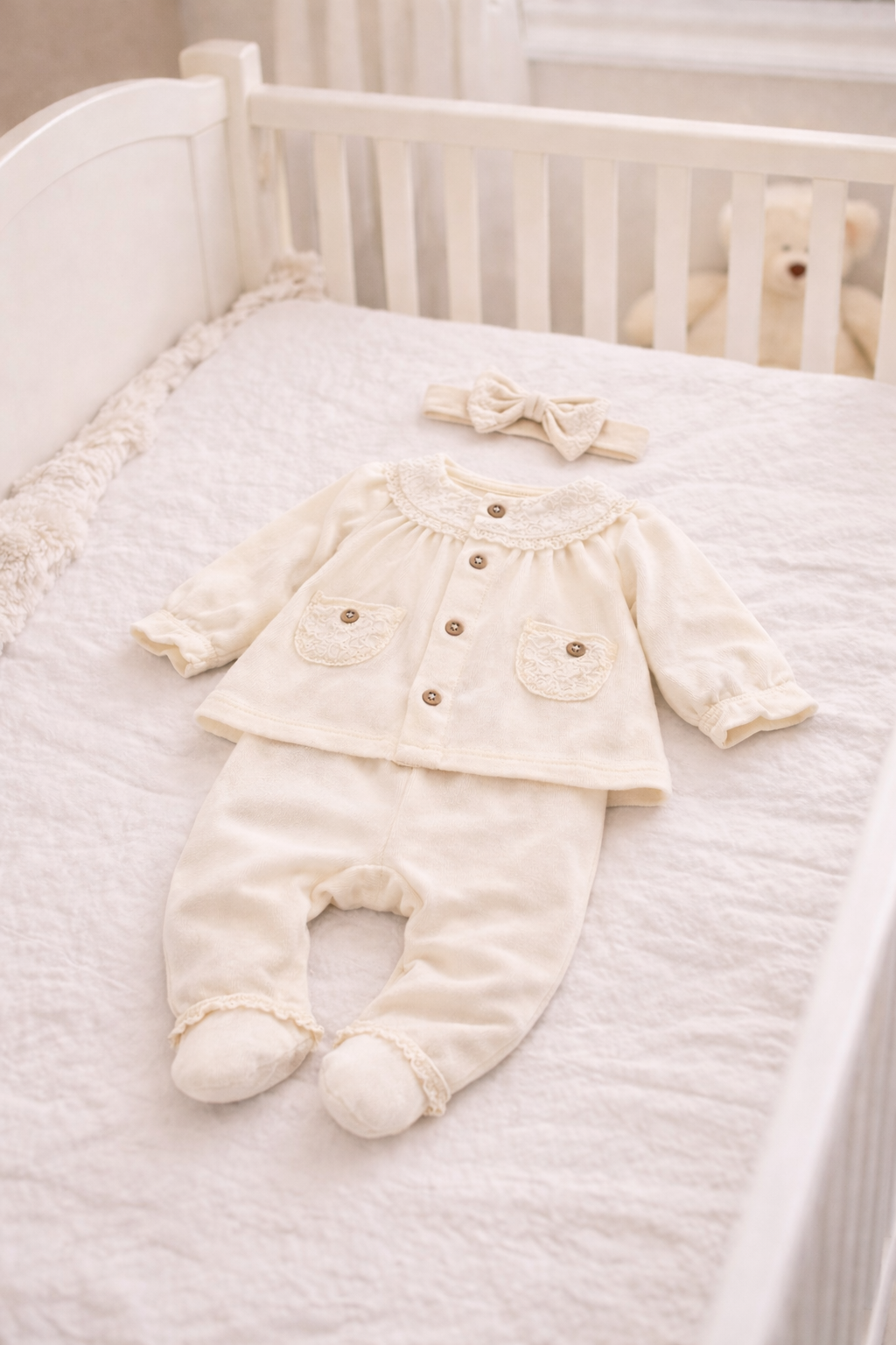 Nachhaltiges Baby Neugeborenen Set aus Bio-Baumwolle – cremefarbenes Erstausstattungs-Set