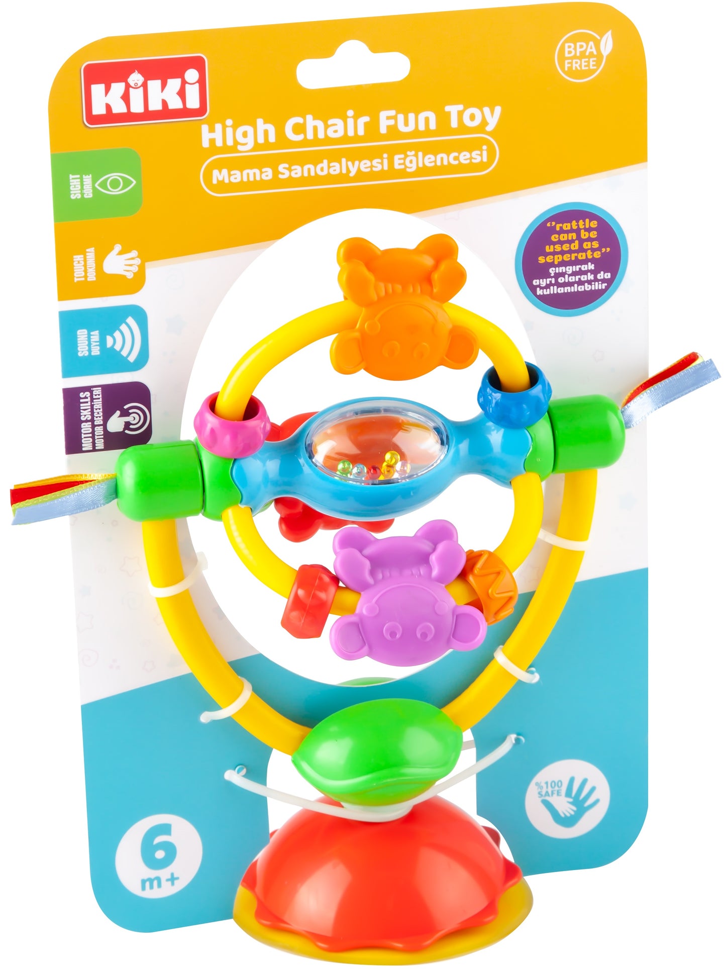Hochstuhl Spielzeug Bunte Drehrassel mit Saugfuß BPA Frei