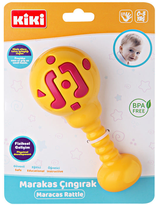 Maracas Rassel Gelb mit weichen Griffen für Babys BPA Frei