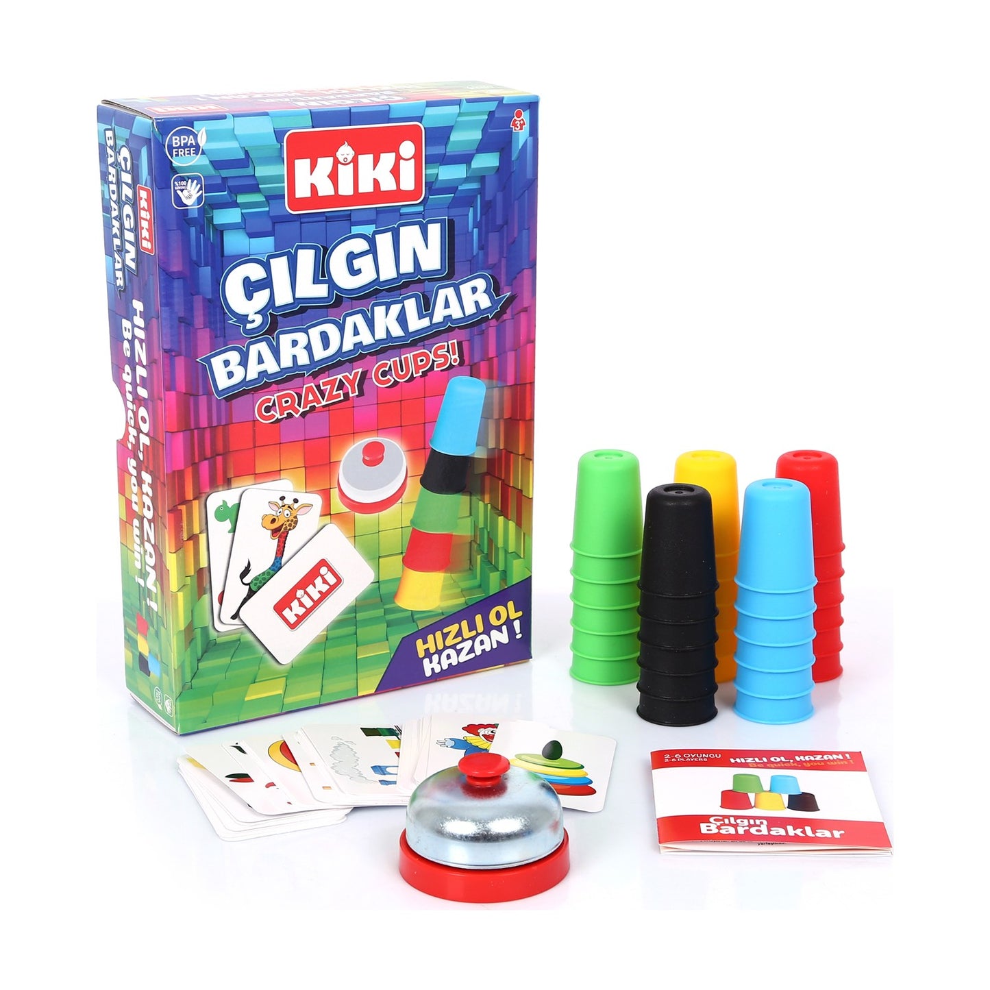 Crazy Cups Spiel für Kinder und Erwachsene, Mit 12 Speed Cups, jede menge Karten und 1 Klingel